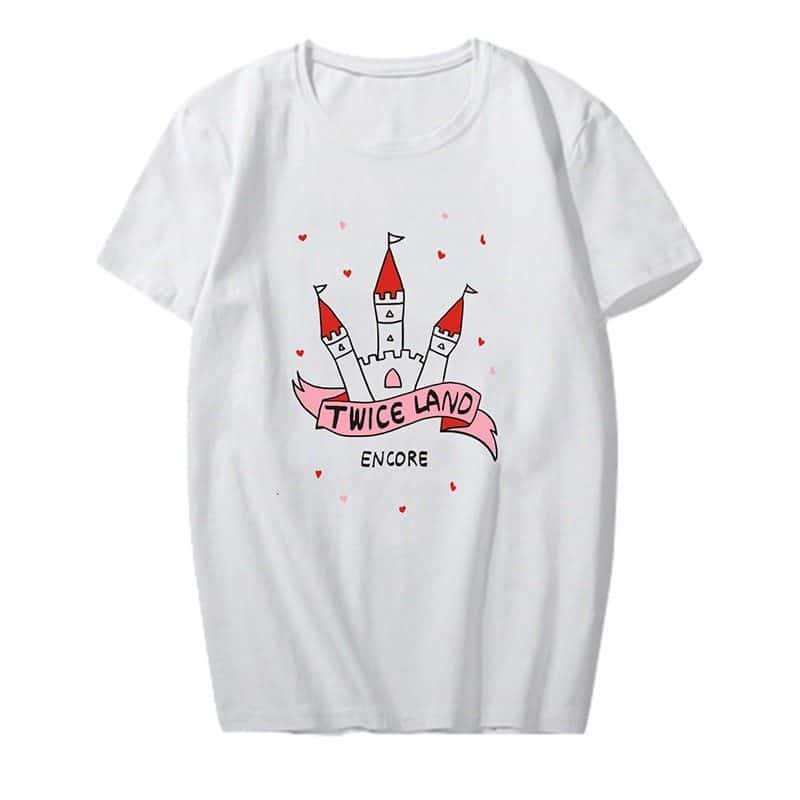 Twice land graphic t-shirt with castle and hearts design.
