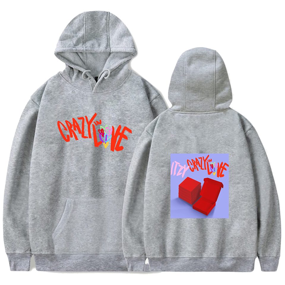 CRAZY IN LOVE hoodie with colorful text and heart graphic.