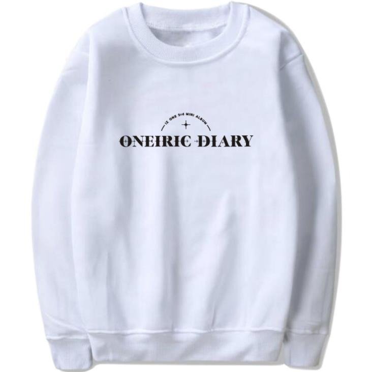 Kpop merch sweatshirt with "ONEIRIC DIARY" print, perfect for K-pop fans and collectors.