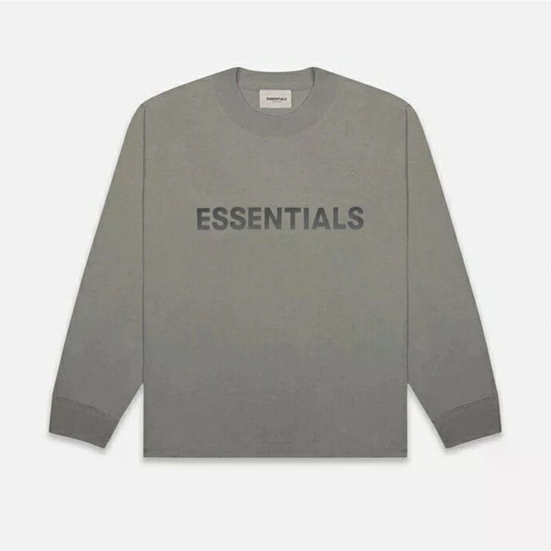 Essentials gray sweatshirt with bold black text, casual K-pop merchandise.