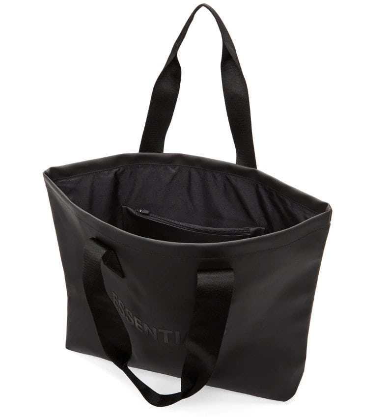 Black tote bag with dual handles and a zippered interior pocket, ideal for carrying K-pop merchandise and accessories. Durable material perfect for dedicated fans.