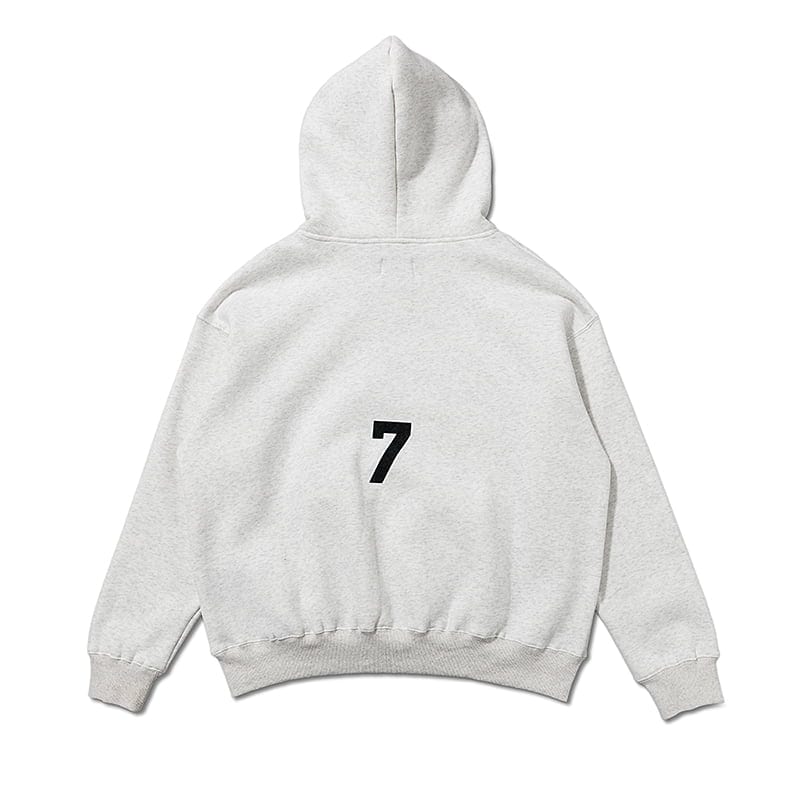 Hoodie with number 7 printed on the back, trendy K-pop merchandise, casual unisex fashion piece for fans.