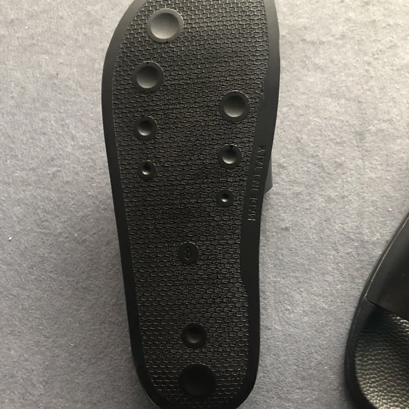 Slideshare black slide sandal sole with multiple holes for adjustability twice kpop merch.
