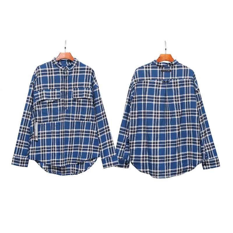 Blue and white plaid kpop merch oversized shirts, twin set, casual style, unisex, trendy streetwear, fashion, comfy clothing, fandom apparel, modern Korean fashion, stylish concert merchandise.