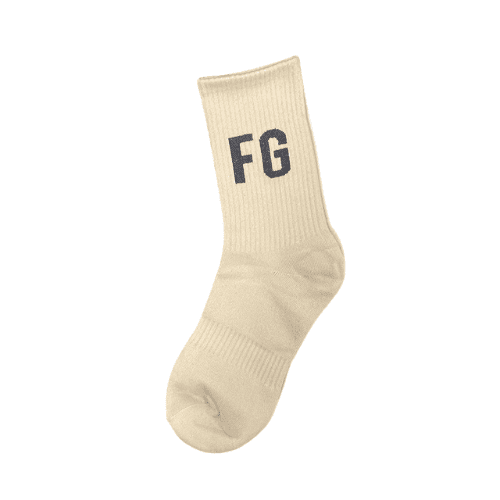 2. Comfortable beige Kpop merchandise sock with "FG" print, perfect for fans to showcase their favorite group subtly.