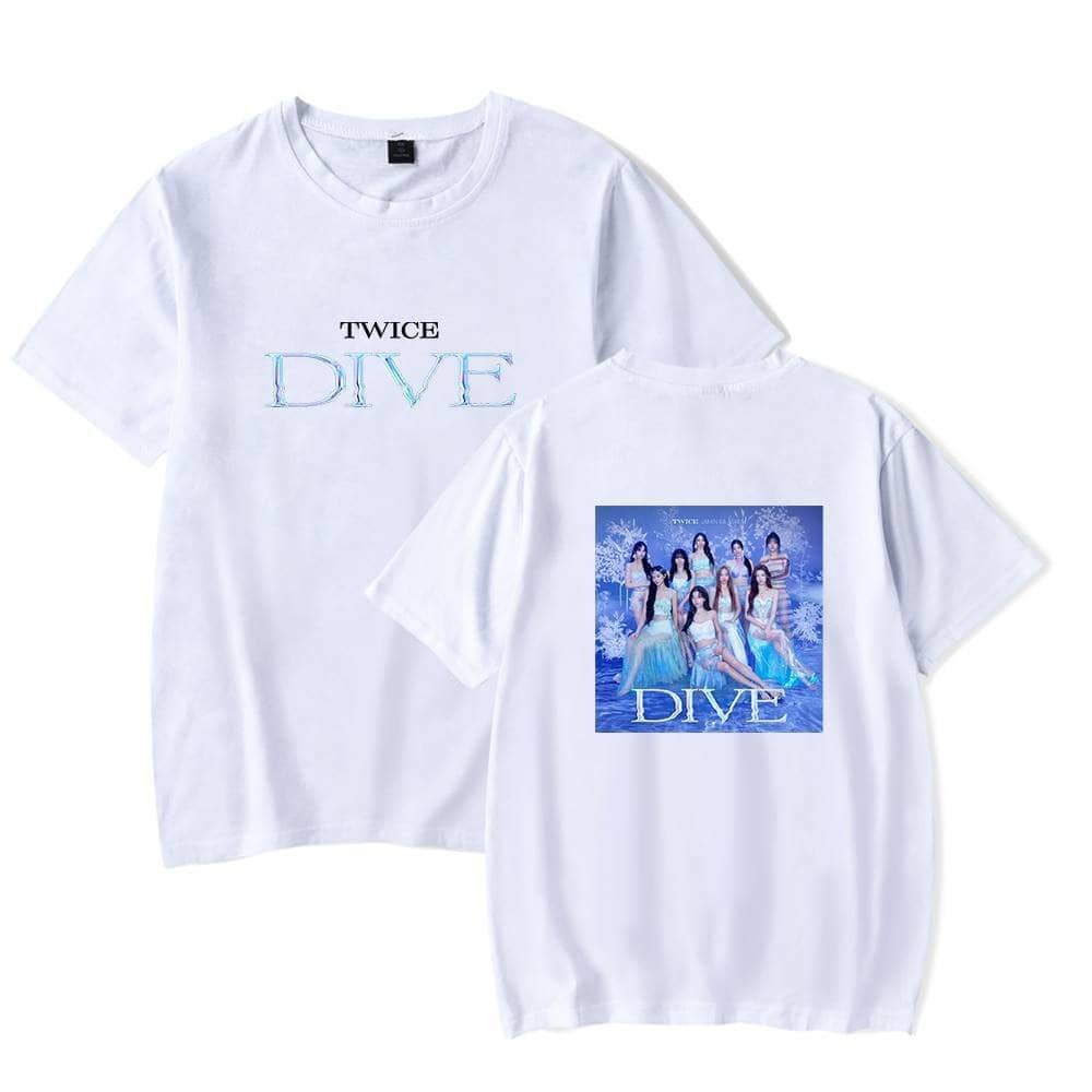Twice DIVE album T-shirt with group image and logo, perfect for K-pop fans and collectors.