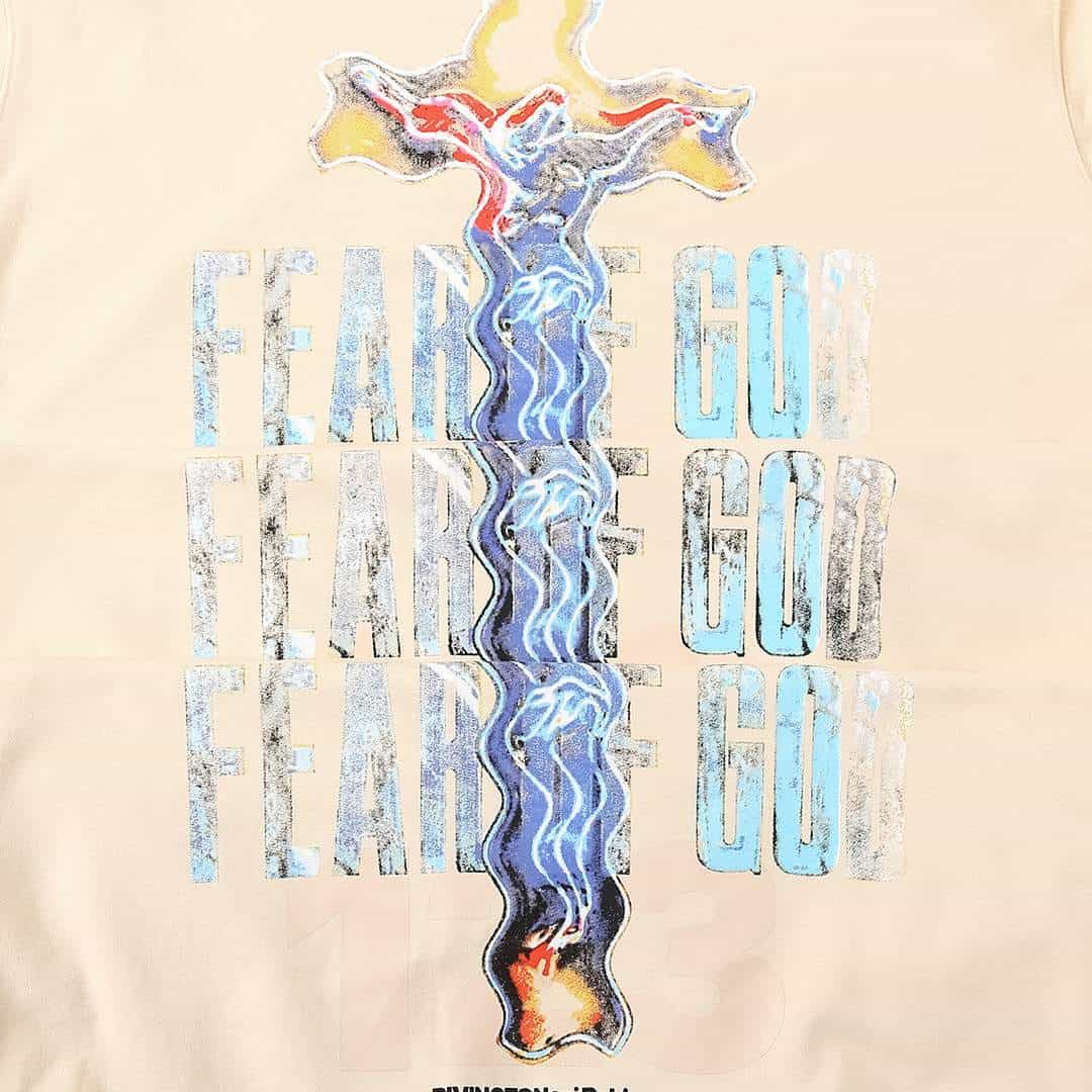 F2Kpop merch, vibrant and stylish design featuring K-pop merchandise with the phrase "FEAR GOD" repeated, perfect for fans wanting trendy memorabilia.