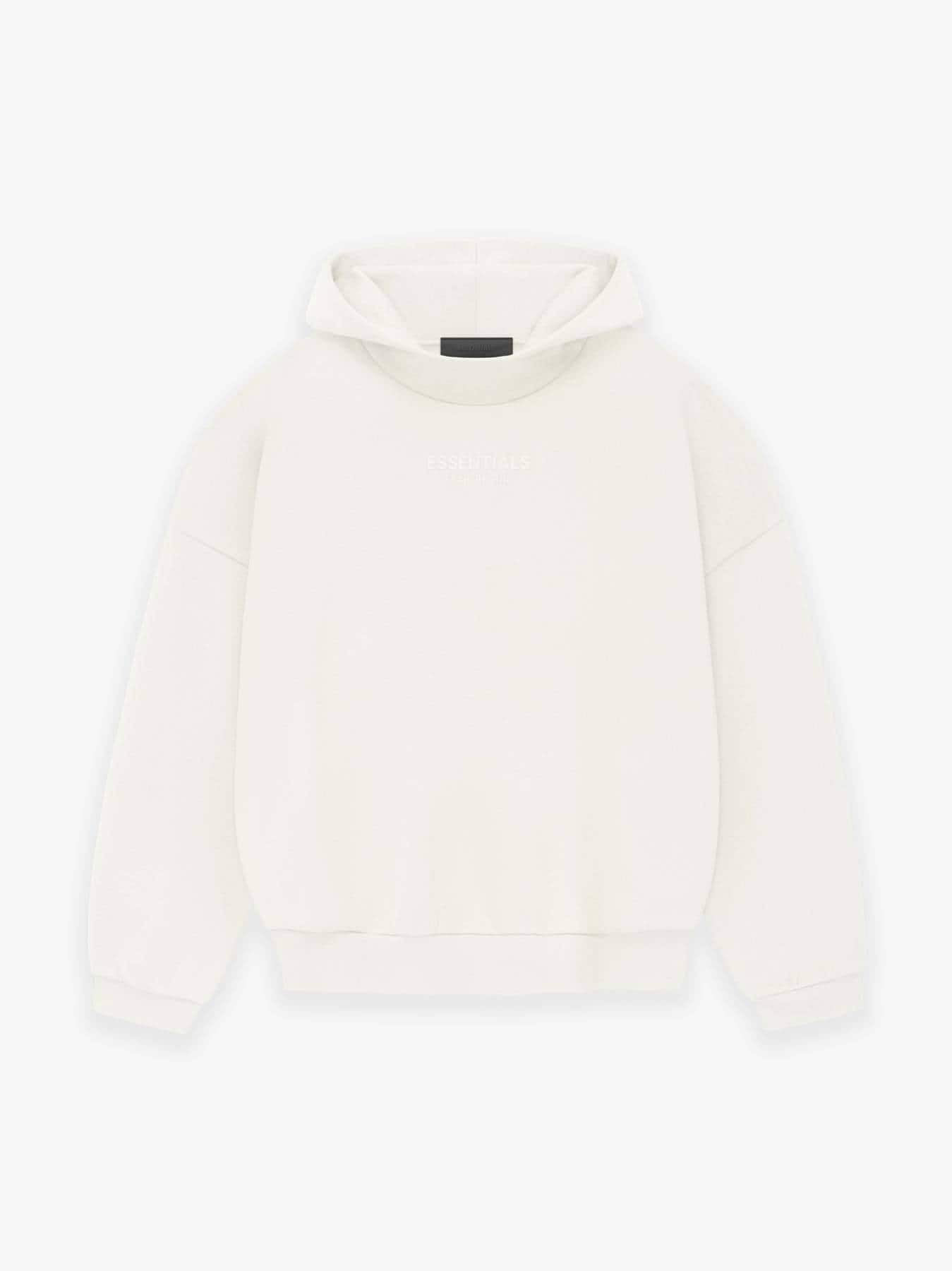Essentially white hoodie with subtle embroidered text, perfect for K-pop fans.