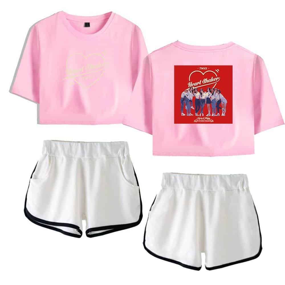 Twice kpop merch, twice fans T-shirt, K-pop group Twice graphic tee, pop music fan apparel, trendy K-pop merchandise, young women's casual wear, pink cropped top, stylish group logo shirt, pop culture clothing, concert outfit idea, fashionable K-pop fan gear, Korean pop band apparel, colorful graphic T-shirt, Perfect for fans, streetwear style, vibrant pop band design, comfortable stylish apparel, trendy gift for K-pop lovers, unique Twice memorabilia.