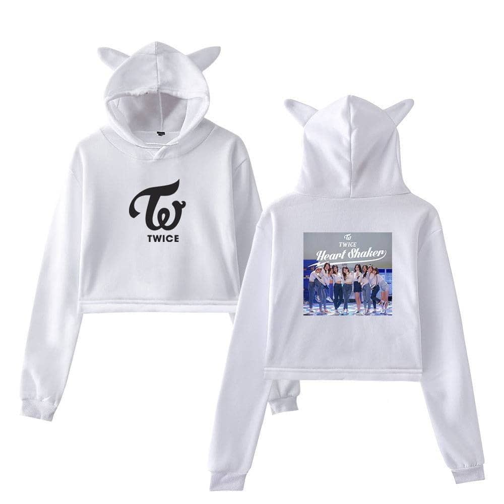 Twice kpop merch hoodie set with TWICE logo and group photo, cute animal hoodie design, perfect for fans of TWICE original merchandise and K-pop fashion enthusiasts.