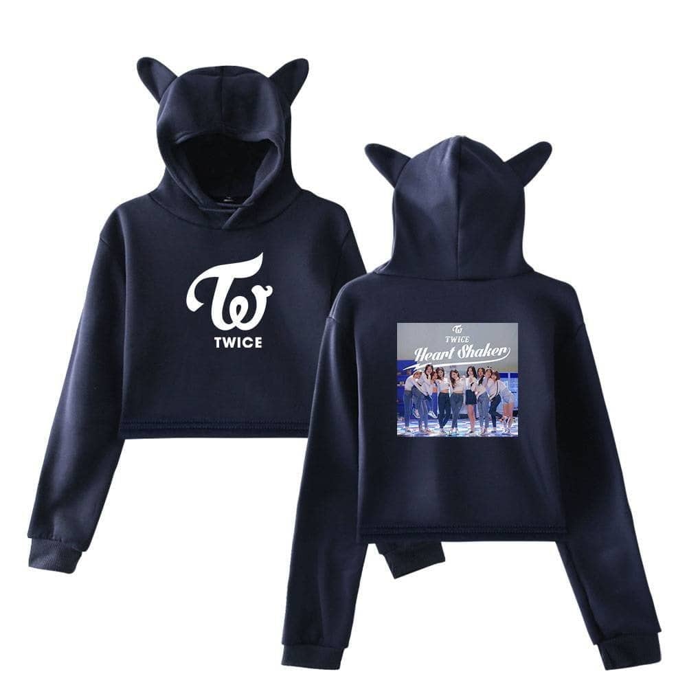 TWICE Kpop hoodie set with heart shaker logo and group photo, perfect for fans of the Korean girl group TWICE, featuring stylish and comfortable merchandise.