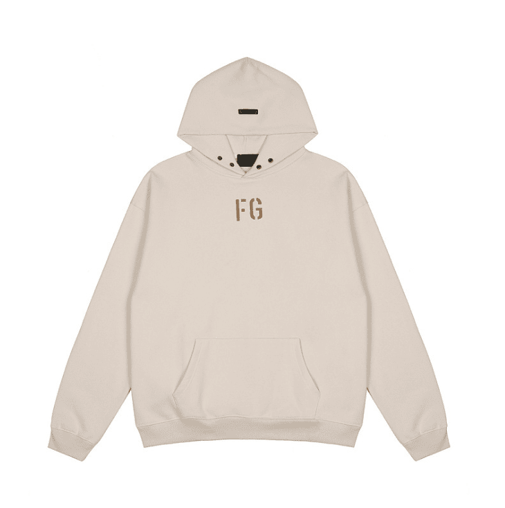 FG white hoodie with kangaroo pocket and adjustable drawstrings, perfect for K-pop merchandise fans.
