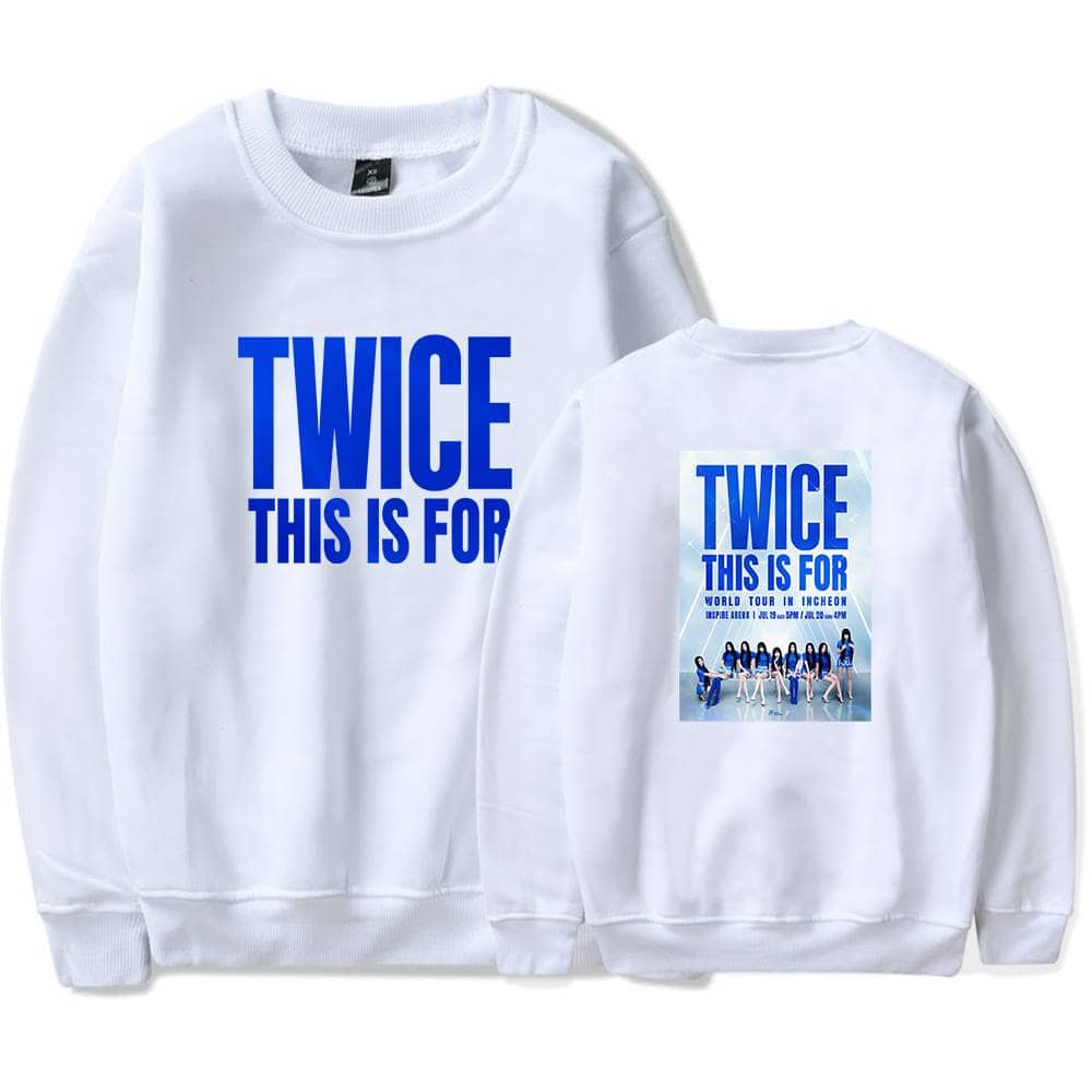 TWICE T-shirts featuring group images and concert tour details, perfect for K-pop fans and merchandise collectors.